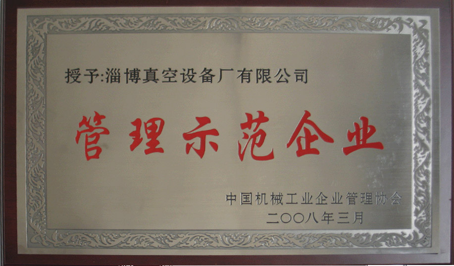 2008年3月，公司被中國(guó)機(jī)械工業(yè)企業(yè)管理協(xié)會(huì)授予“管理示范企業(yè)”