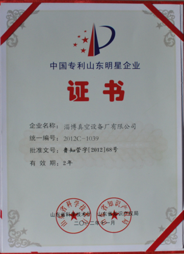 公司被山東省科學技術廳，山東省知識產(chǎn)權(quán)局評為中國專利山東明星企業(yè)